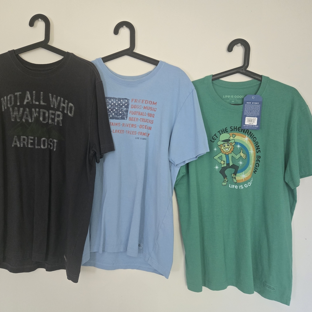 Life Is Good Black, Blue, and Green T-Shirt Trio